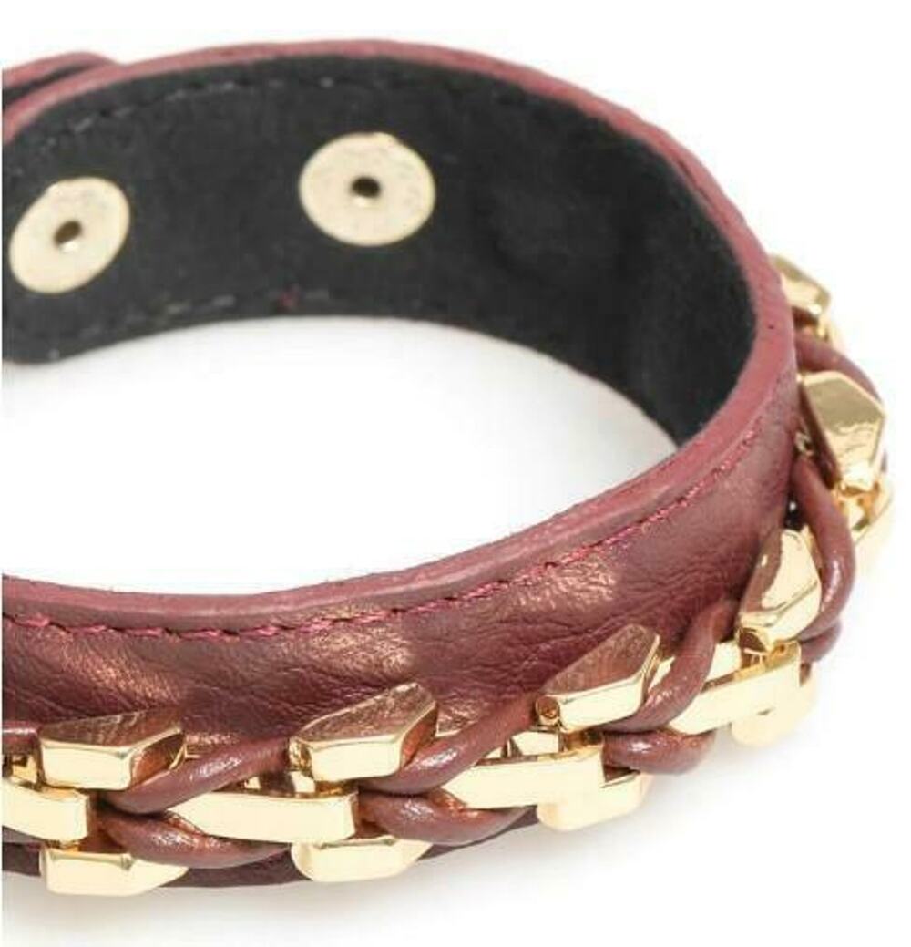 Zenzii Leather and Link Bracelet - Gold/Ruby